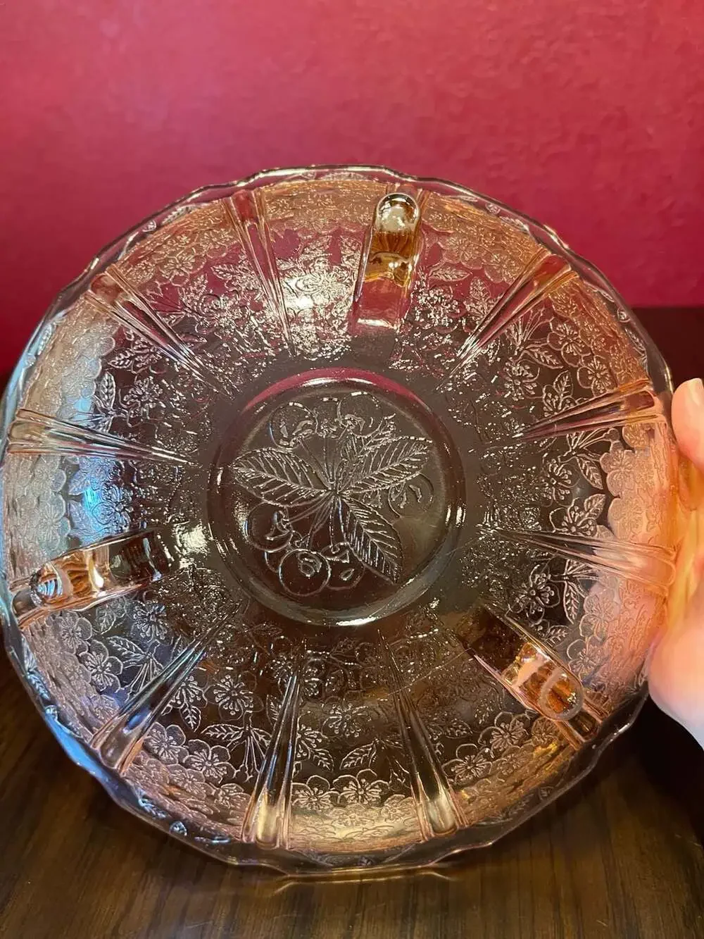 Jeannette Glass Cherry Blossom Pink Depression Glass Footed Bowl
